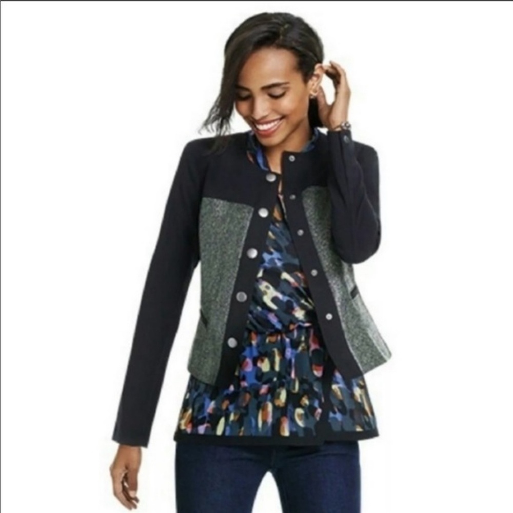 Cabi Mixed Media Snap Button Textured Jacket